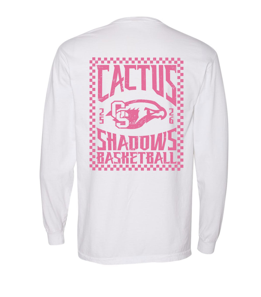 Checkered Falcons Long Sleeve Shirt (White w/Pink)