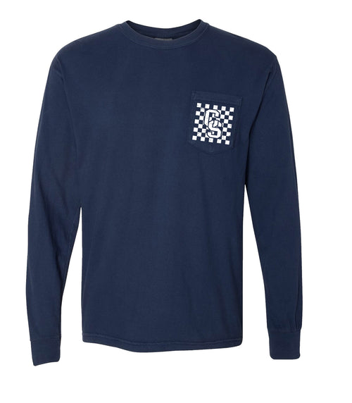 Checkered Falcons Long Sleeve Shirt (Navy w/White)